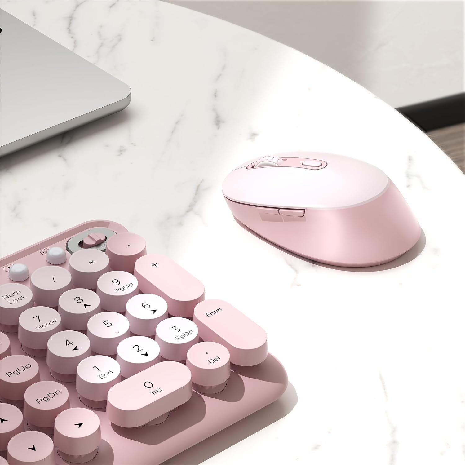 Wireless Keyboard and Mouse Combo, 2.4GHz USB Receiver, Plug and Play, Retro Full Size Typewriter Keyboard and Wireless Mouse for Computer, Laptop, Windows, Mac, and PC (Pink)