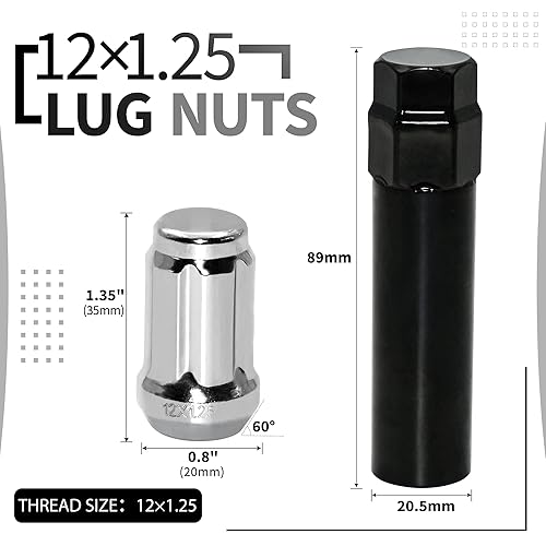 Miniatura 2 de LUJIANI Tuercas de llanta M12x1.25, tuercas cromadas para remolque con llave de enchufe de repuesto compatibles con Nissan Altima 1993-2022, Nissan