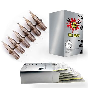 BIGWASP 50Pcs Assorted #12 Standard Tattoo Needle Cartridges RS 3rd Gen | Mixed 3RS 5RS 7RS 9RS 11RS with safety membrane to prevent backflow, anti-wobble stability & universal fit.