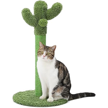 Made4Pets Cat Scratching Post, Cactus Cat Scratcher Kitten Scratching Post with Natural Sisal Rope for Indoor Cats Claw Scratcher, Vertical Green Cat Tree with Dangling Balls for Small Cats Kittens