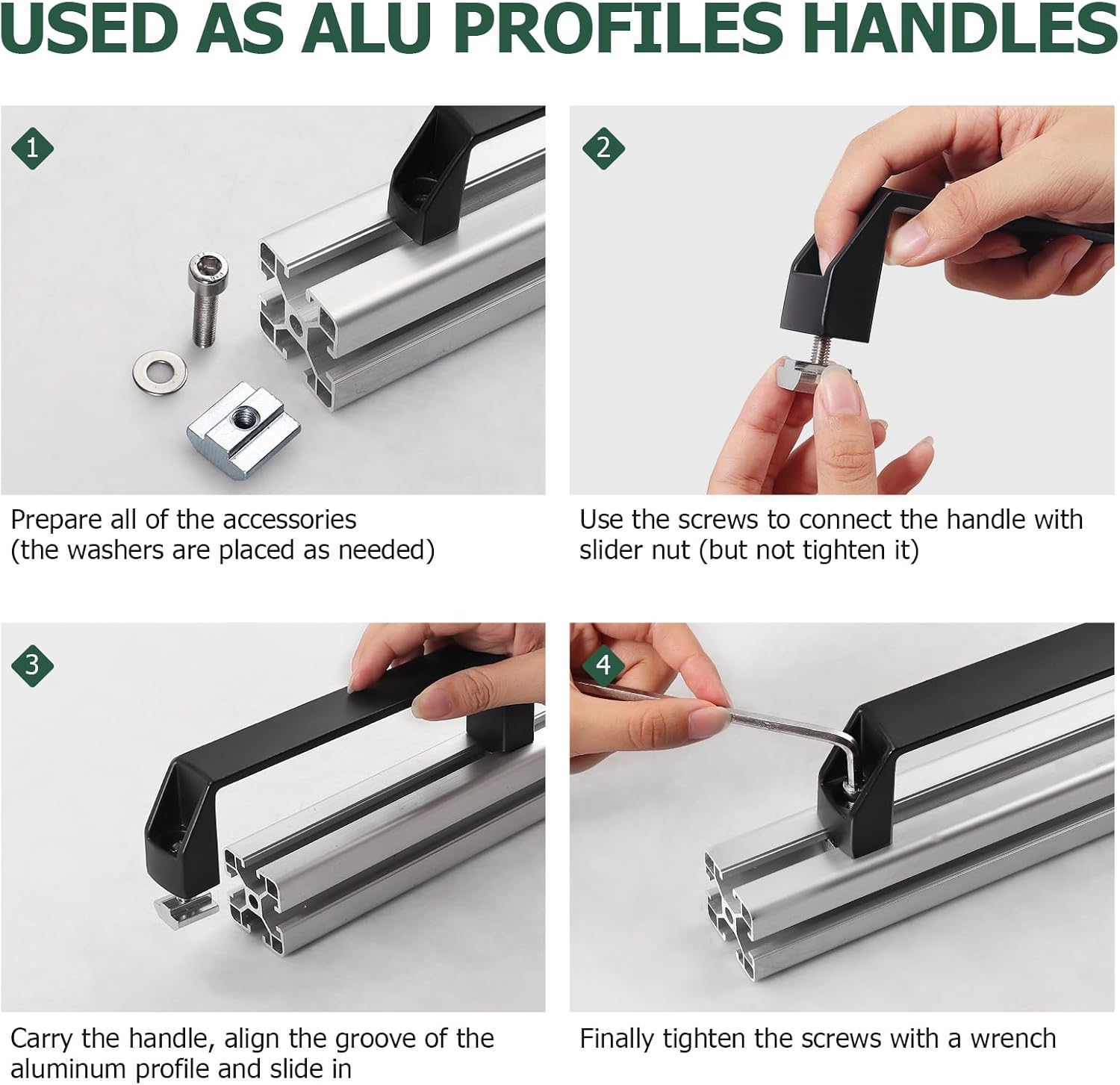 JiGiU 4-Pack 4040 Aluminum Handle Aluminium Alloy Rectangular Industrial Pull Handle 180mm Hole Distance for 40 Series European Standard Aluminum Extrusion Profile -Black