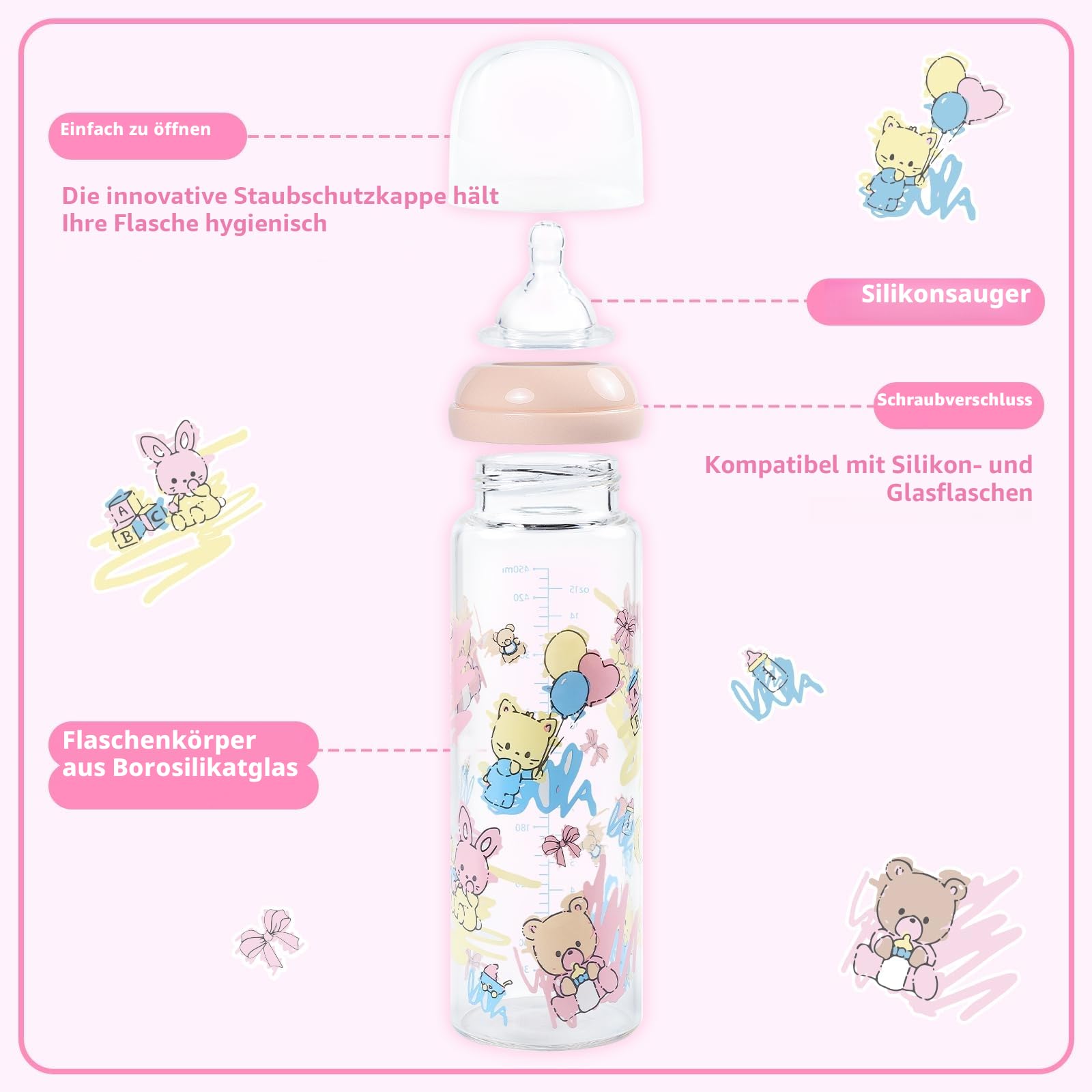 LittleForBig Erwachsene Babyflasche Ultra Gedruckt Spezialität überdimensioniert Glas Fütterung Baby Cuties Muster