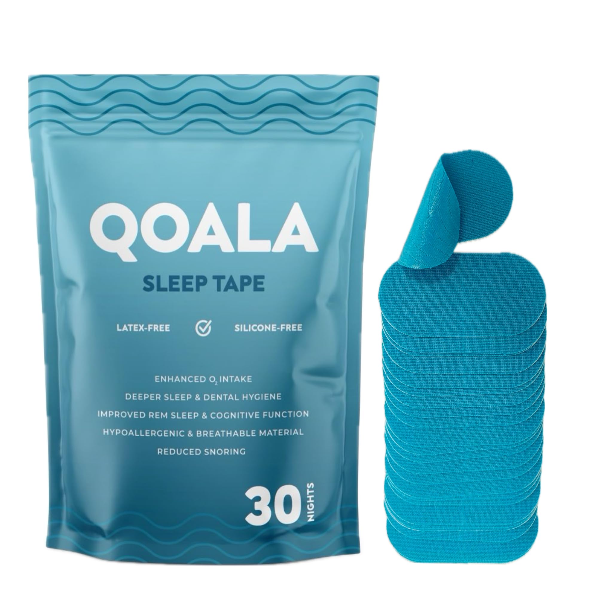QOALA Mouth Tape for Sleeping | 30 Gentle Hypoallergenic Sleep Strips | Latex-Free Breathable Design | 30 Days Supply Package