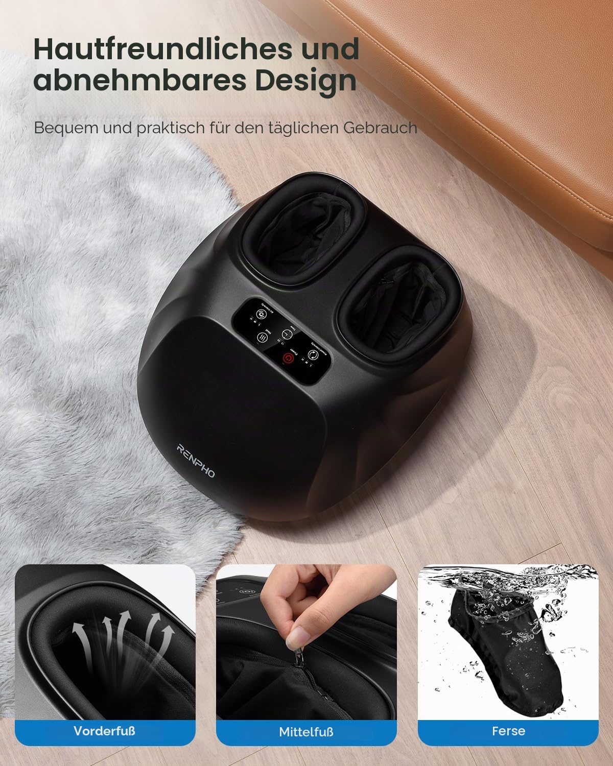 RENPHO Großformat Fußmassagegerät mit Wärme, Fussmassagegerät Elektrisch | Shiatsu-Rollen für Fußsohle, Luftkompression für Fußrücken und Ferse, Fußgewölbeheizung, Geschenke für Männer, bis Größe 48