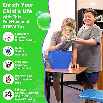 Build A Bubble Montessori 3D Bubble Maker Kit for Kids 8&Up Fun-Filled, Screen Free Toy - 57-Piece STEM Building Toys Kit Indoor Educational STEAM Bubble Toys that Help Your Child's Development