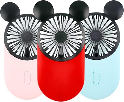 Cute Mouse Handheld Fan, Rechargeable USB Mini FanRed+Pink+Blue