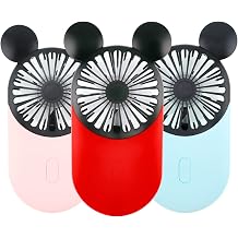 Cute Mouse Personal Mini Fan, Rechargeable Handheld USB Fan, 3 Adjustable Wind Speeds and Wearable Design, Portable Pocket Size for Travel/Outdoor/Vacation/Park Trip Red+Pink+Blue