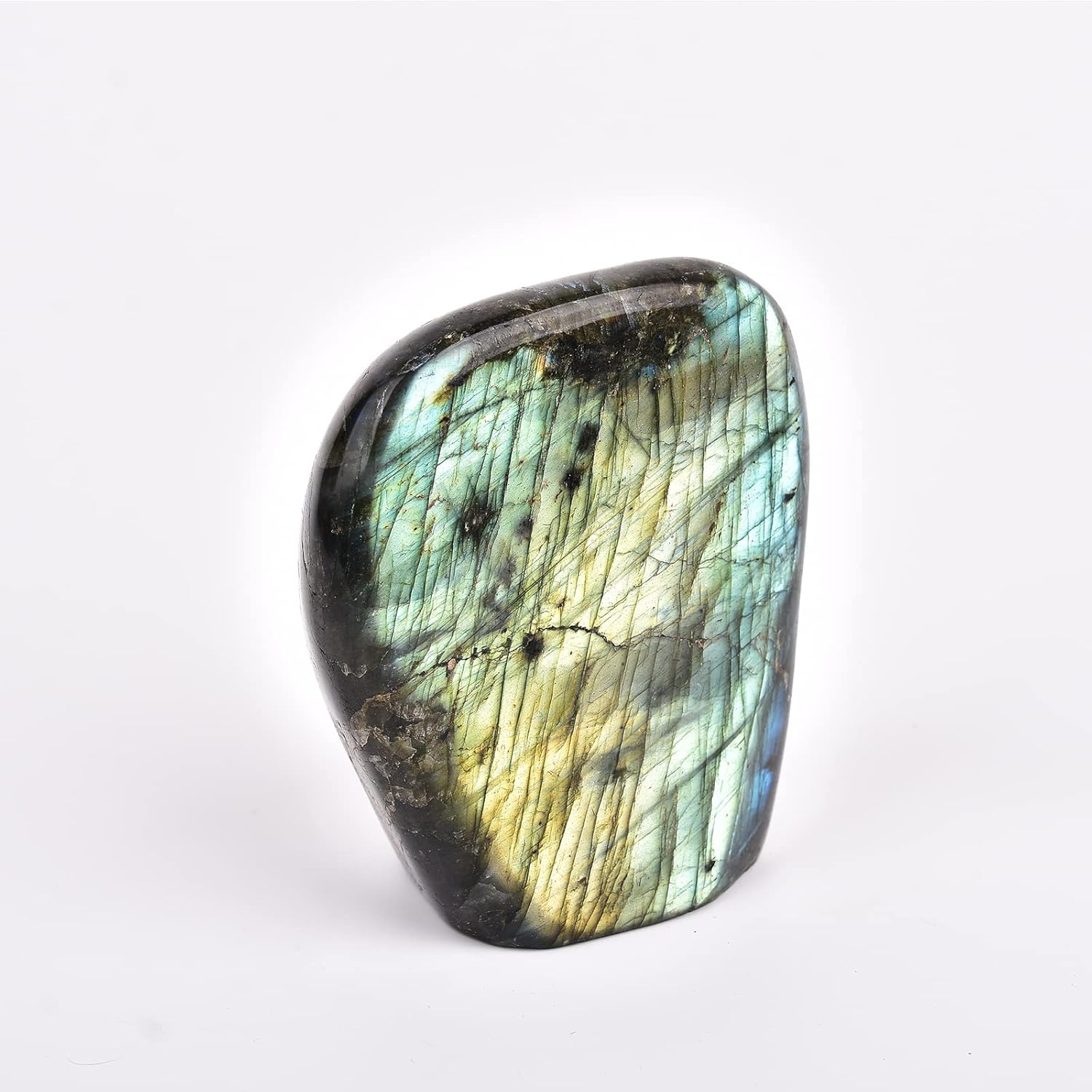 JIC Gem Class 1 Labradorite Palm Stone Crystal, Polished Healing Pocket Worry Stone for Anxiety Stress Relief 1.5-1.8lb