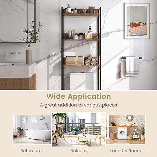 Miniatura 5 de Tangkula Estante de almacenamiento sobre el inodoro, ahorro de espacio de baño de 68 pulgadas de alto con ganchos desmontables, organizador de baño