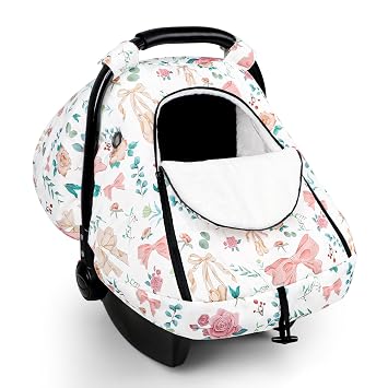 Winter Car Seat Cover Baby, GFU Warm Carseat Cover for Babies, Universal Infant Car Seat Canopy Waterproof, Cold Weather Shield Coats Pink Bow