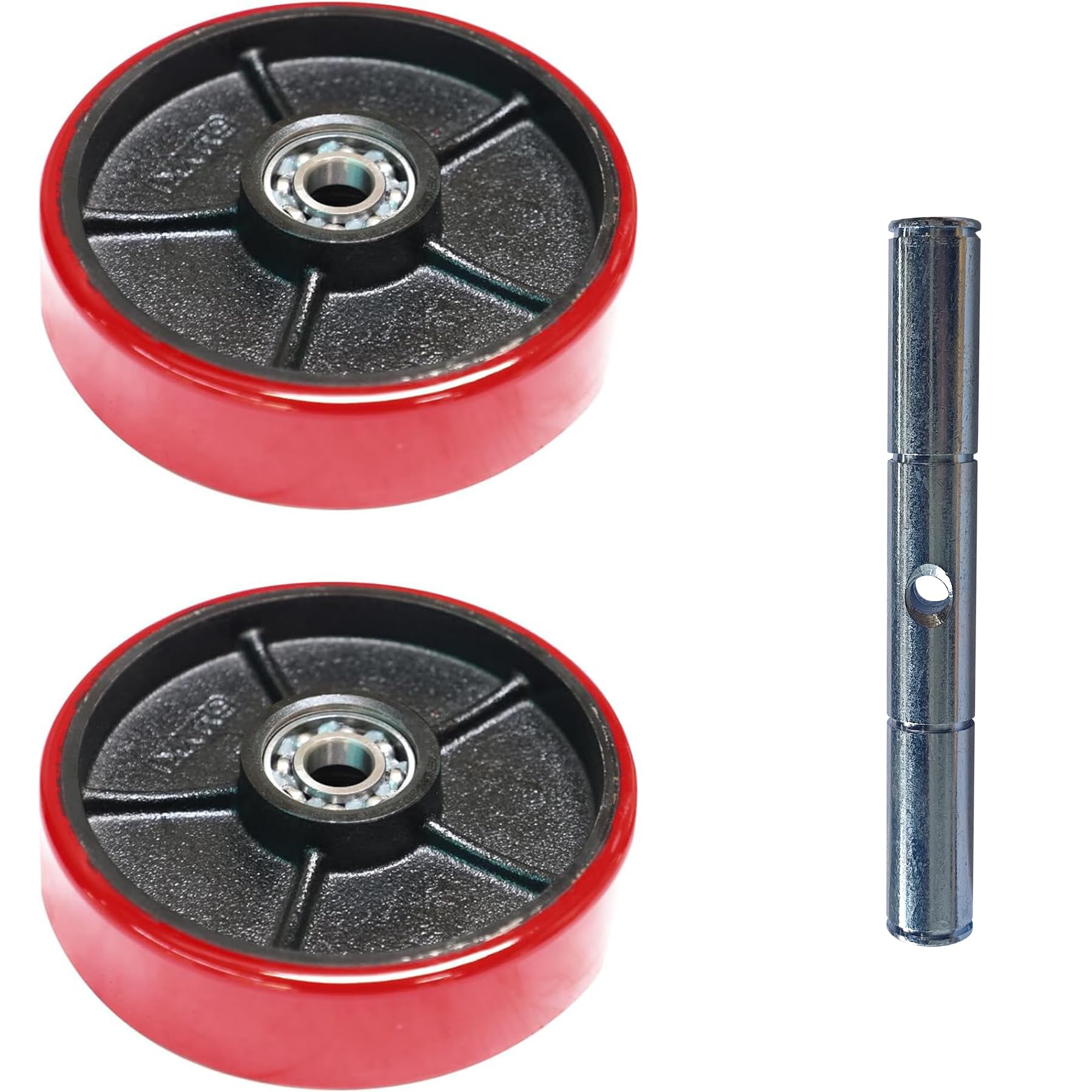 APOLLO Pallet Truck Parts Steering/Pallet Jack Wheels with Bearings Set 7'' x 2'' Poly Tread red Fasteners - A Pair