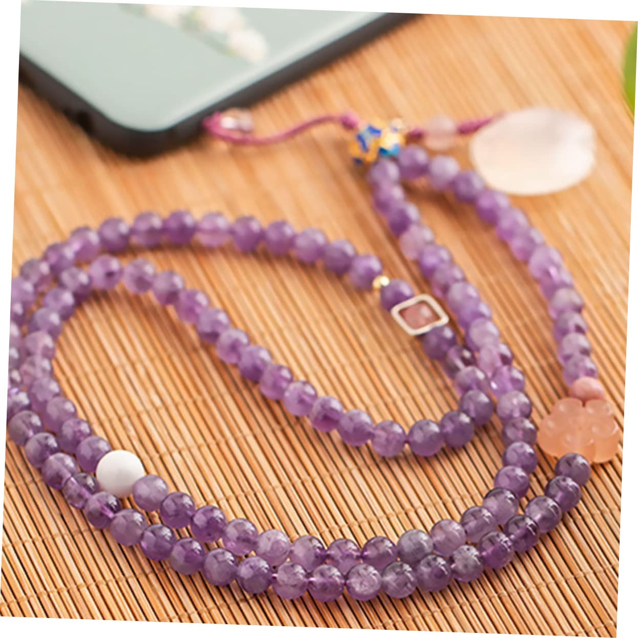 jojofuny Cordino Resistente per Cellulare in Ametista Naturale Funzione Decorativa e Aggancio Lanyard e Elegante per Custodia per Uso Quotidiano