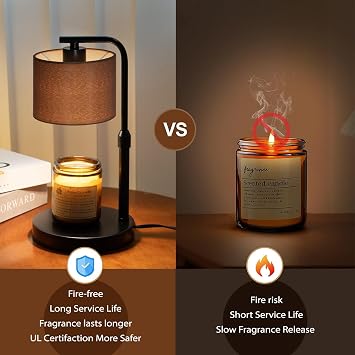 Candle Warmer Lamp with Timer, Dimmable Candle Wax Warmer with 2 Light Bulbs, Height Adjustable Electric Candle Light Scented Candles, Home Room Decor, Gifts for Women Mom
