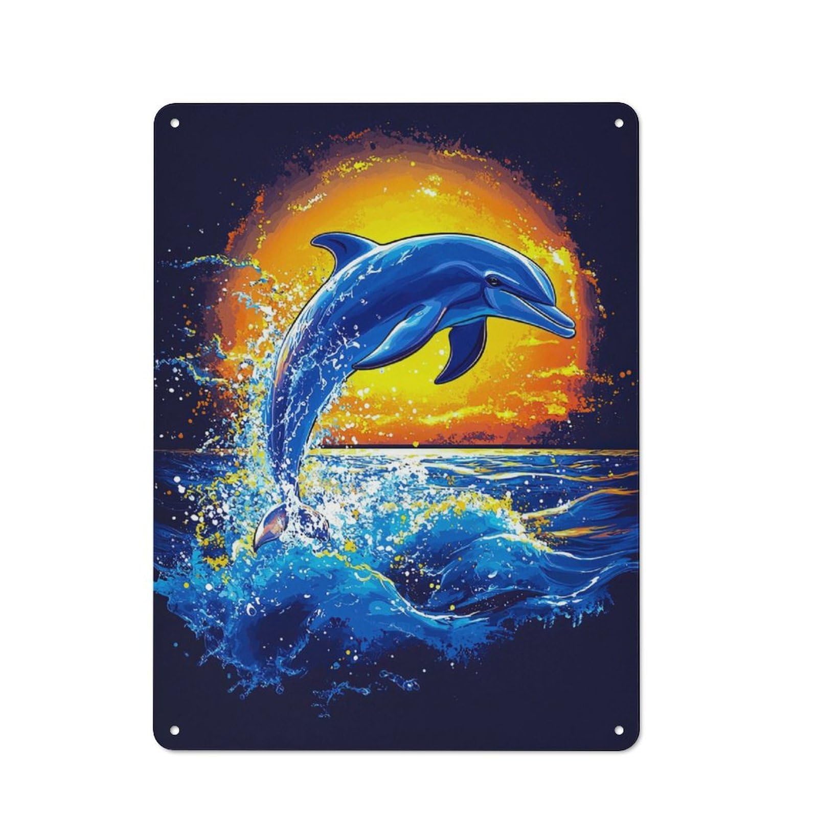 Junmoney Dolphin Sunset Jump Retro-Style Tin Sign 40X30cm For Dining Room Or Kitchen, For Kitchen Wall Decor Lovers
