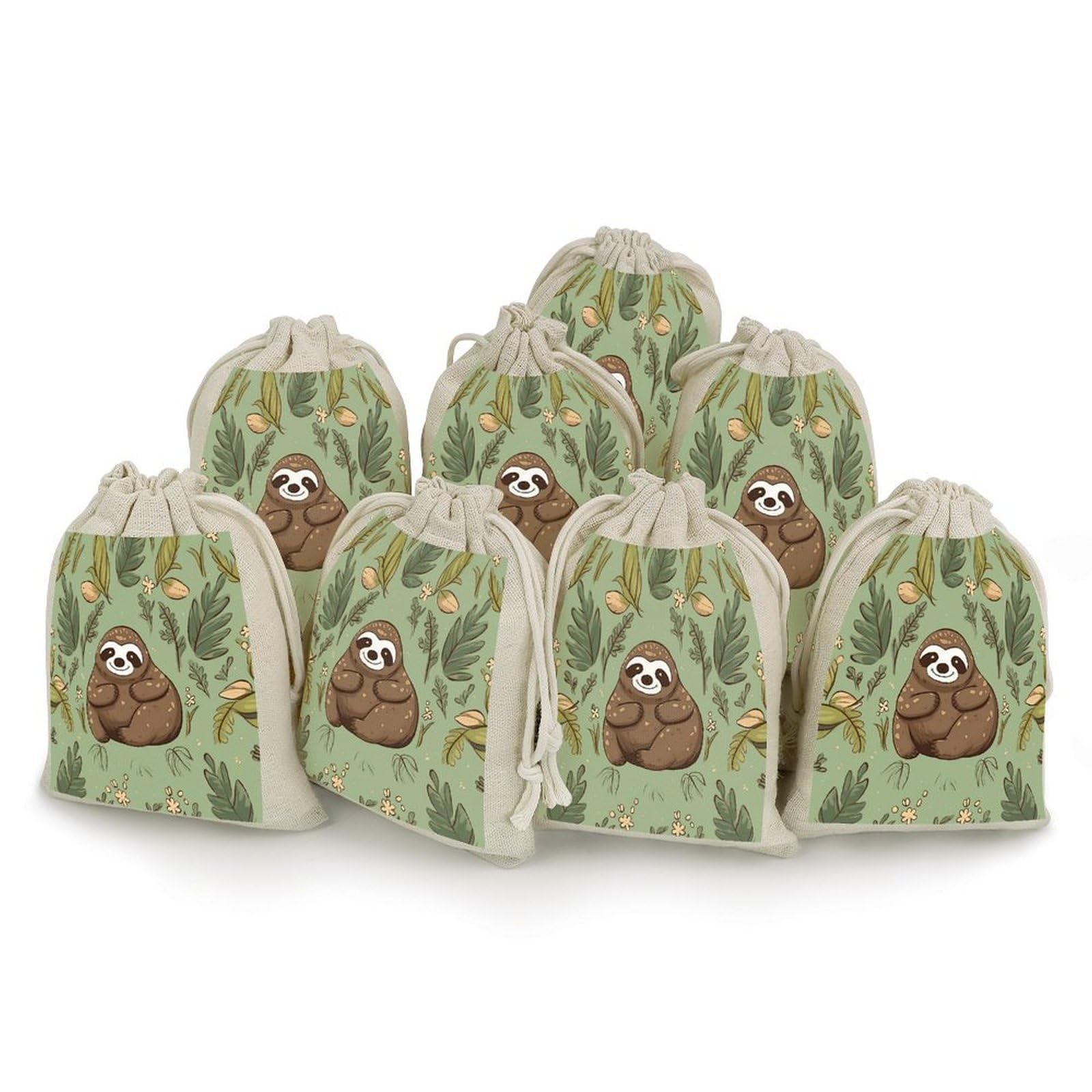 Adfgyerh Style Sloth On The Grass Bags With Drawstring Reusable,Jewelry Bags 4.9 X 6.7 Inch, Set Of 8,Gift Bags For Party Wedding Storage Home Supplies