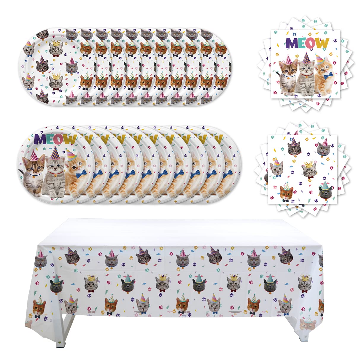 Cat Birthday Party Supplies Picks Kitten Paper Tableware Set Cat Party Decorations Cat Themed Birthday Party Plates and Napkins Ideal for Cat Birthday Party Favors