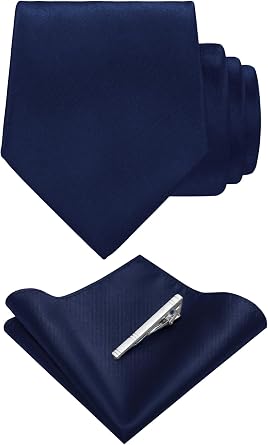 Solid Color Necktie and Pocket Square with Tie Clip Sets for men