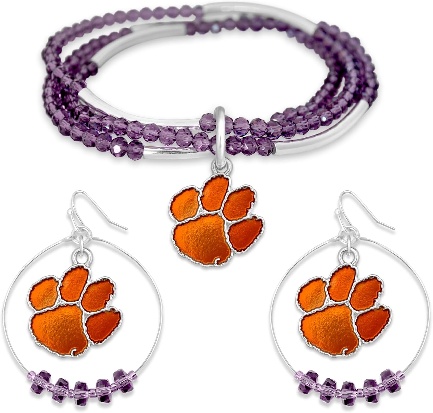 Jewelry Set – Silver Tone Bracelet & Hoop Earrings – Iridescent Team Logo Charms – NCAA Licensed Jewelry Gift Set for Women & Fans – Lightweight & Stylish
