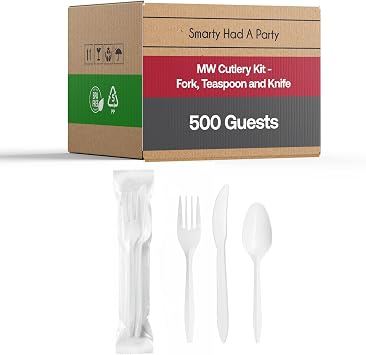 Medium Weight Disposable Cutlery Kit, 500 Individually Wrapped Sets 1500 pcs Fork Knife Teaspoon, BPA-Free Plastic Bulk Disposable Utensils for Catering, Takeout, Food Trucks, Parties