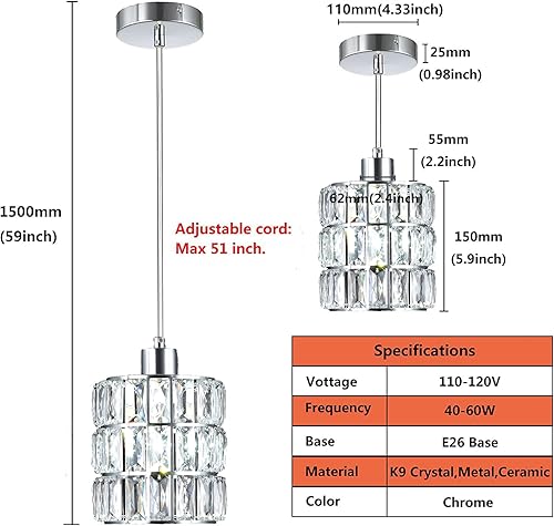 Miniatura 6 de Paquete de 3 lámparas colgantes de cristal cromado, mini luces colgantes para isla de cocina con pantalla de metal de placa de cristal, moderno