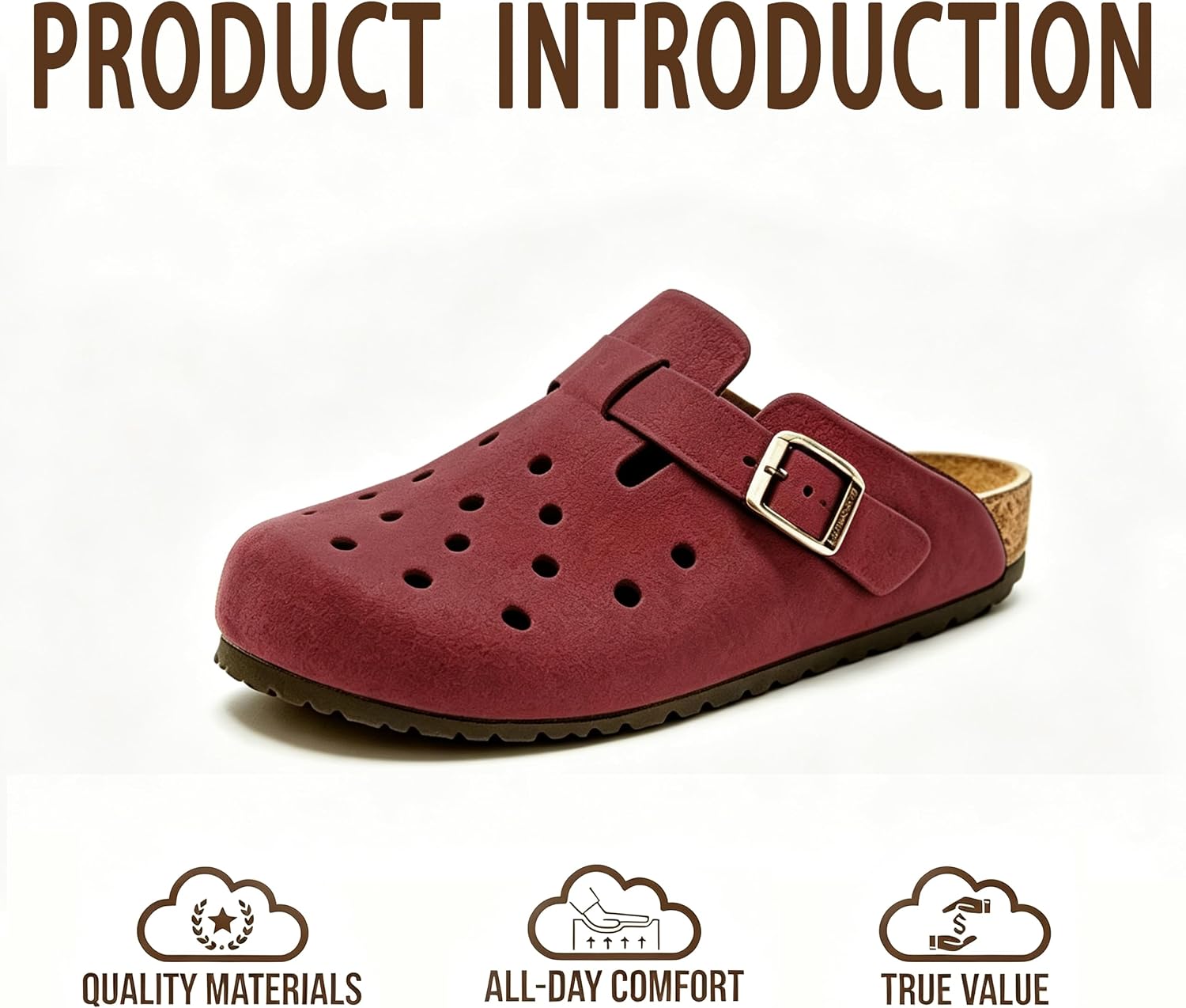 Unisex Soft Footbed Clogs，Suede Leather Clogs, Cork Clog Shoes for Women Men，Antislip Sole Slippers Mules