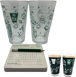 The 9 Hole Golf Course on a Beer Glass, 16oz Wall Crystal Clear Glass, Unique Golf Game Set with 2 Pint Glasses, Scorecard Coasters & Pencil, Funny Christmas Gifts for Golfs Lovers