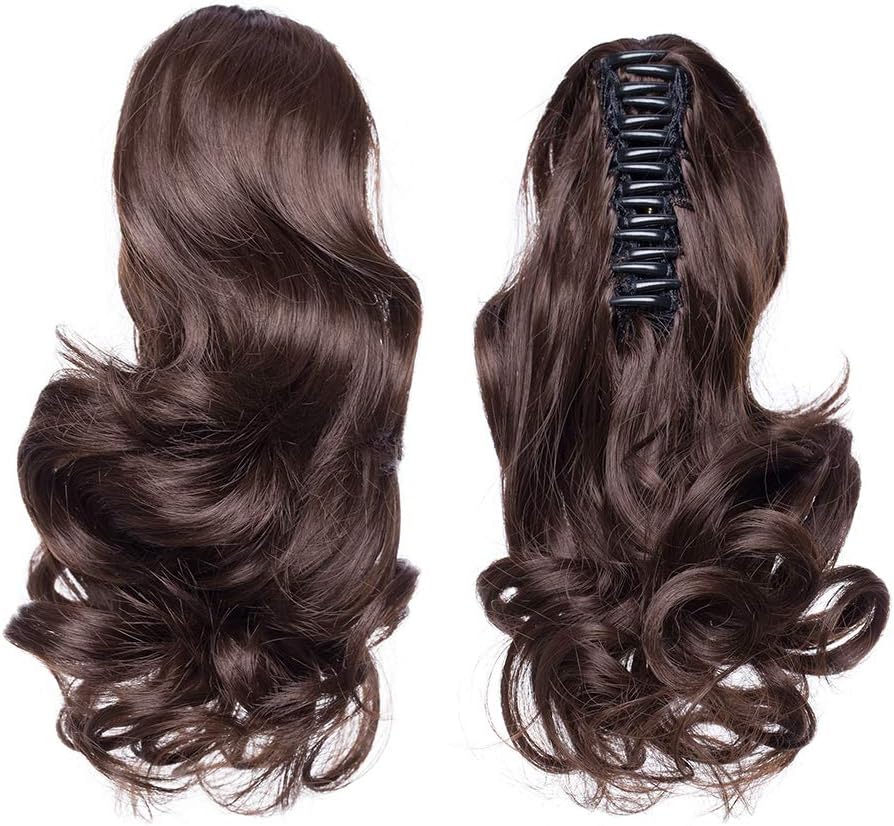 12inch Ponytail Extension Long Curly Clip in Claw Hair Extension Real Natural Looking Ombre Synthetic Hairpiece Medium Brown - Image 3