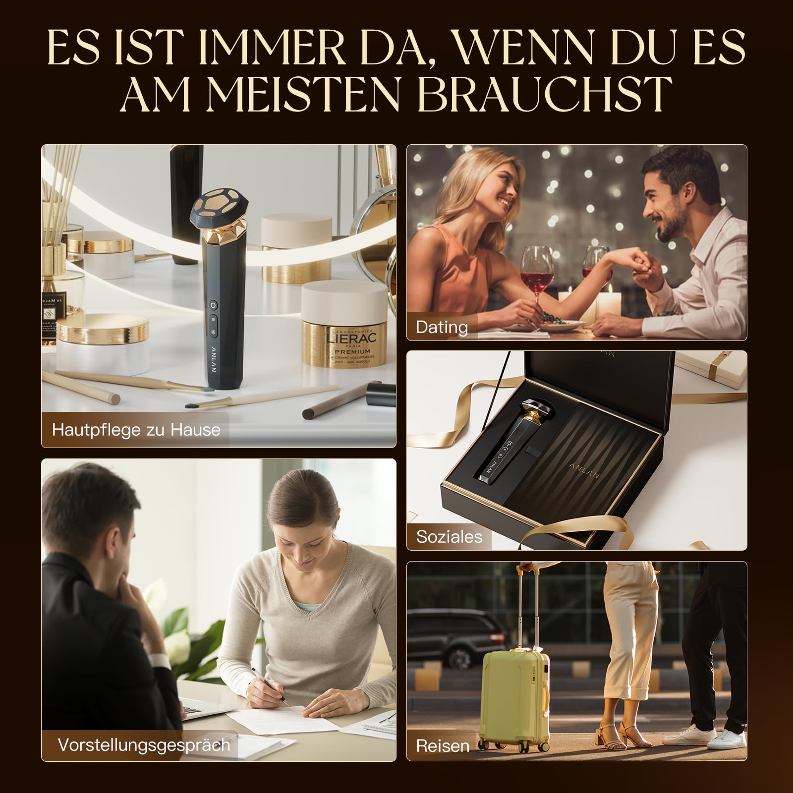 ANLAN 5-in-1 Gesichtsmassagegerät mit 18K Gold – Radiofrequenz, EMS, Mikrostrom & Lichttherapie – Falten reduzieren, V-Form Lifting für empfindliche Haut
