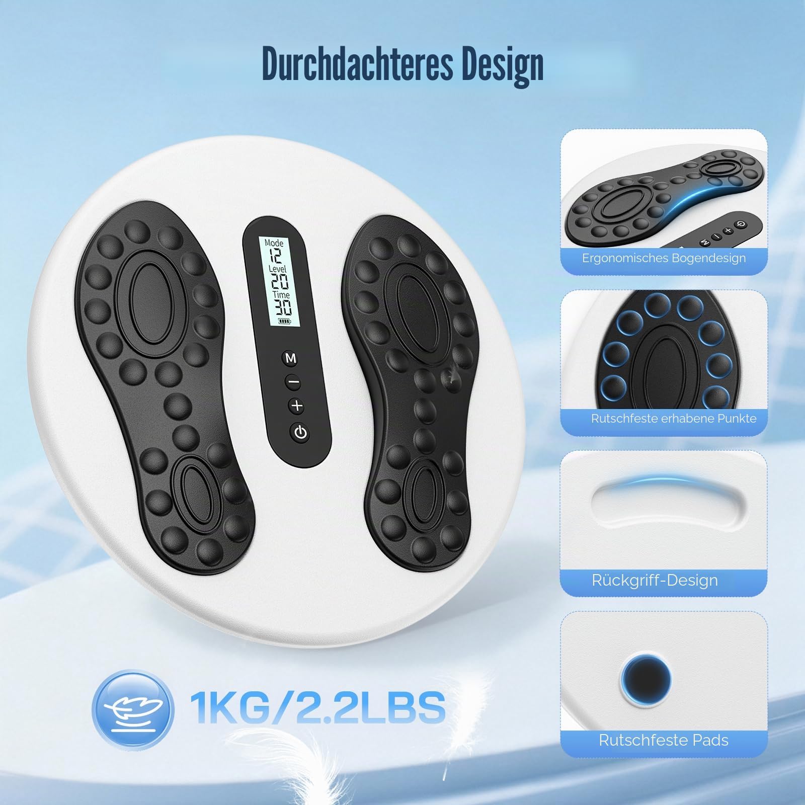 EMS TENS Fußmassagegerät mit 12 Modi & 20 Stufen, Tragbarer Elektrischer Massager für Füße und Ganzen Körper mit 8 Elektrodenpads, Typ-C Ladung, 10h Akku, Geschenk für sich selbst oder Ihre Lieben