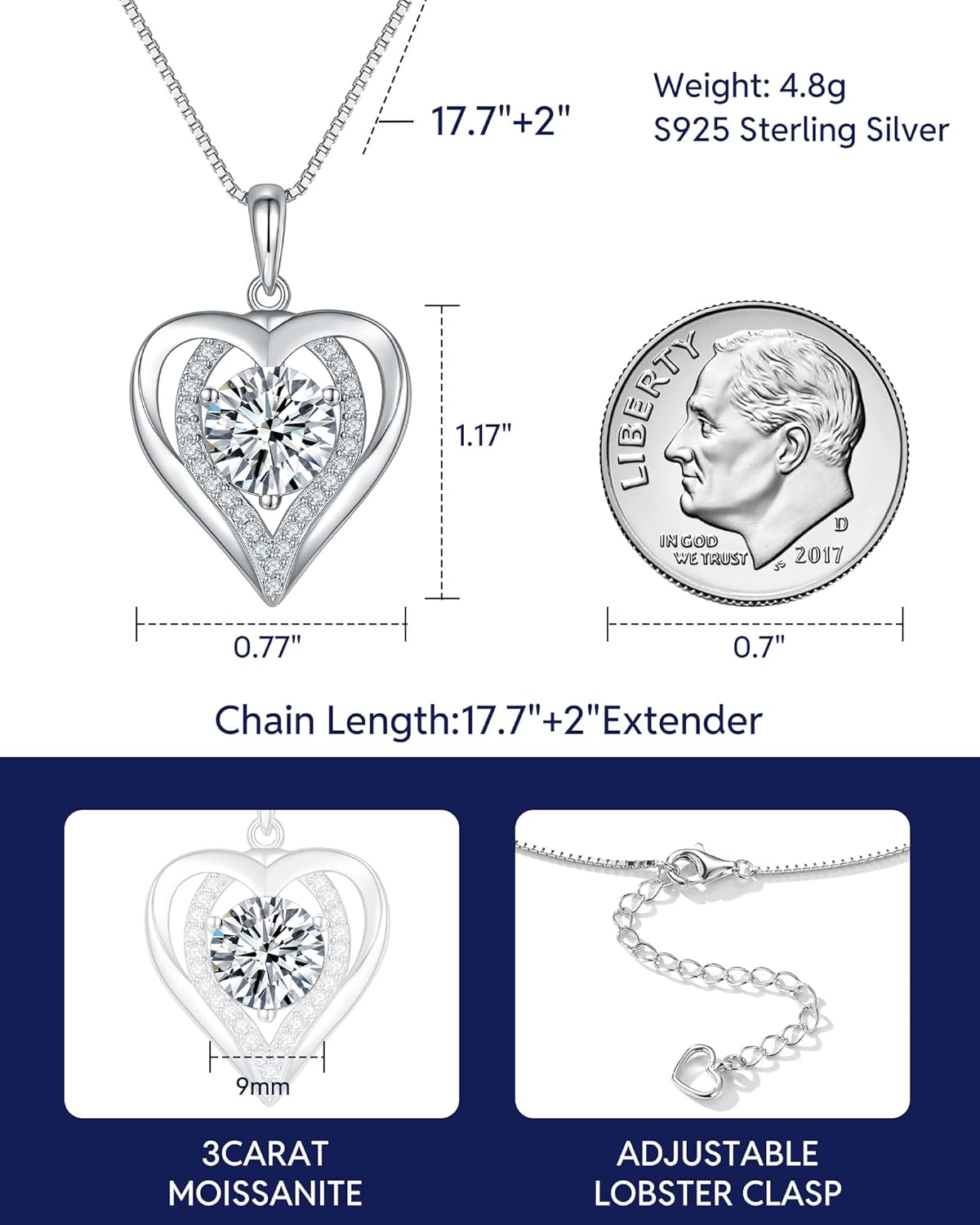 Moissanite Necklace for Women, 1-3 Carat Heart Pendant Engraved with 'I LOVE YOU' , Sterling Silver Pendant Jewelry, Valentine's Day Gifts for Her, Anniversary Birthday Gifts for Wife Girlfriend Daughter Mom - Image 5