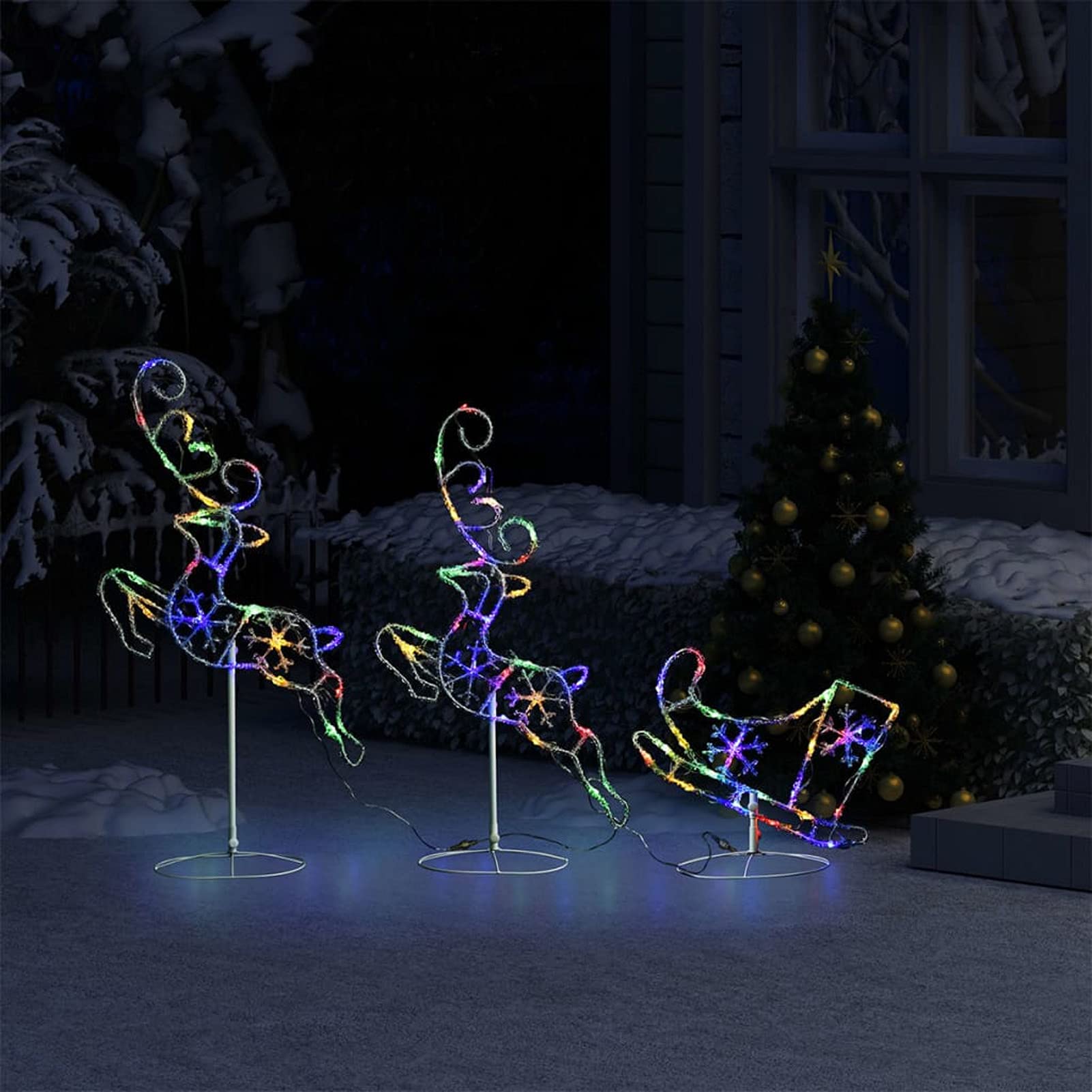 Tidyard Weihnachtsdeko LED Rentiere & Schlitten, LED Rentier, Rentiere Weihnachten Deko, Beleuchtet Dekofigur Weihnachtsdeko Weihnachten Beleuchtung Außen, Acryl 260x21x87 cm Bunt