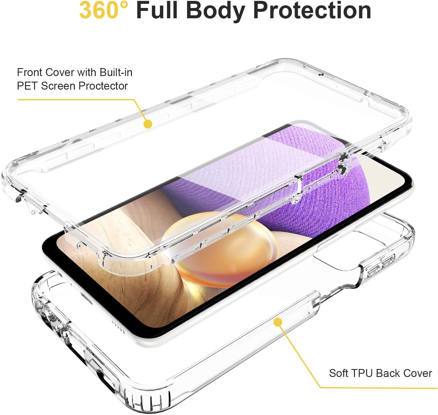JXVM Samsung Galaxy A32 5G Case - Clear, Full Body, Built-in Screen Protector, Shockproof, Slim Fit