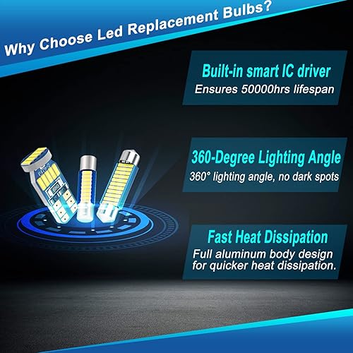 Miniatura 4 de Paquete de kit de luz interior LED para Toyota Tacoma 2005-2021, luces de cúpula de mapa interior + luces de espejo de tocador + luces de matrícula