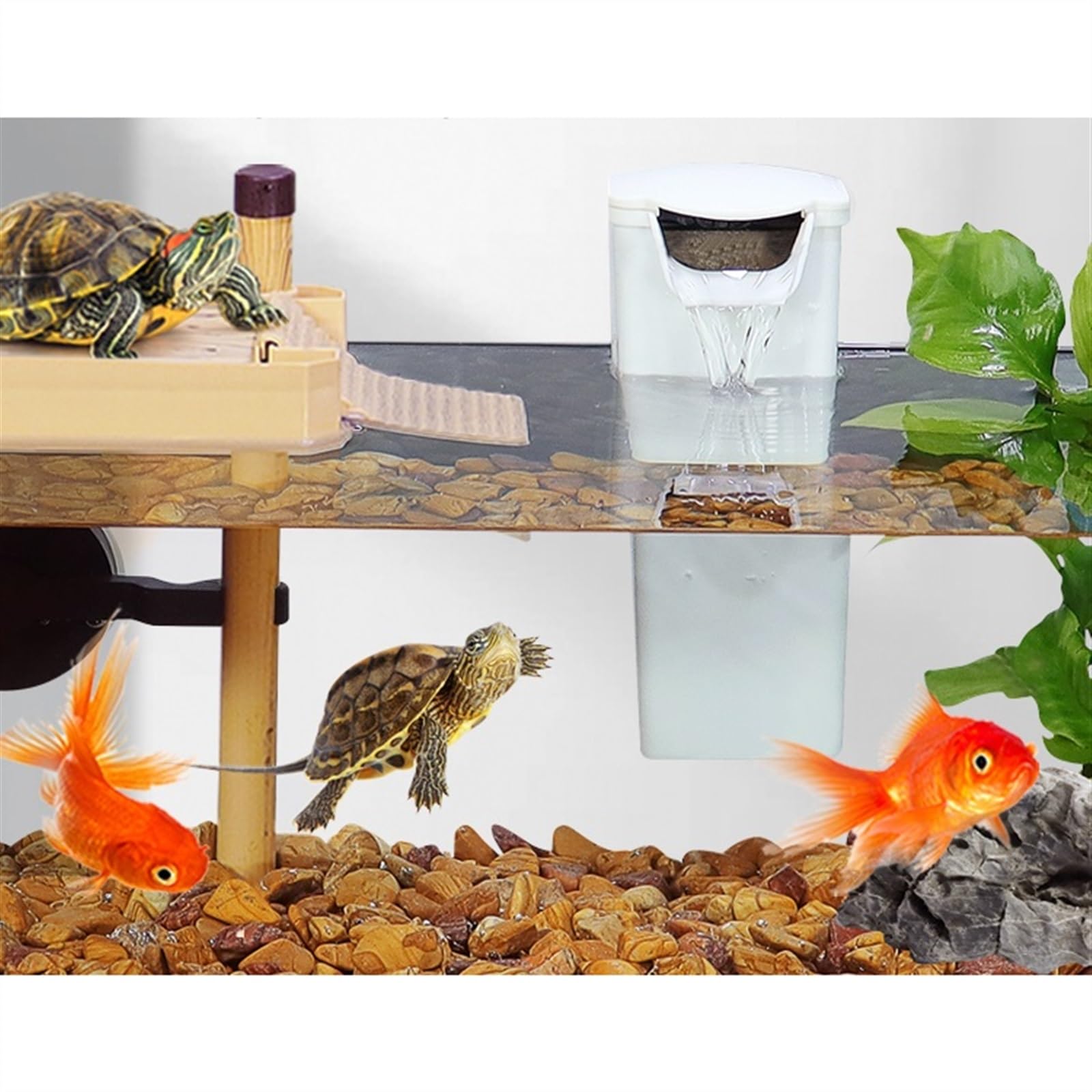 Acuario con marco de madera de tortuga, acuario de cristal ultra blanco, tanque de peces transparente para mezclar (40 x 21 x 24 cm)