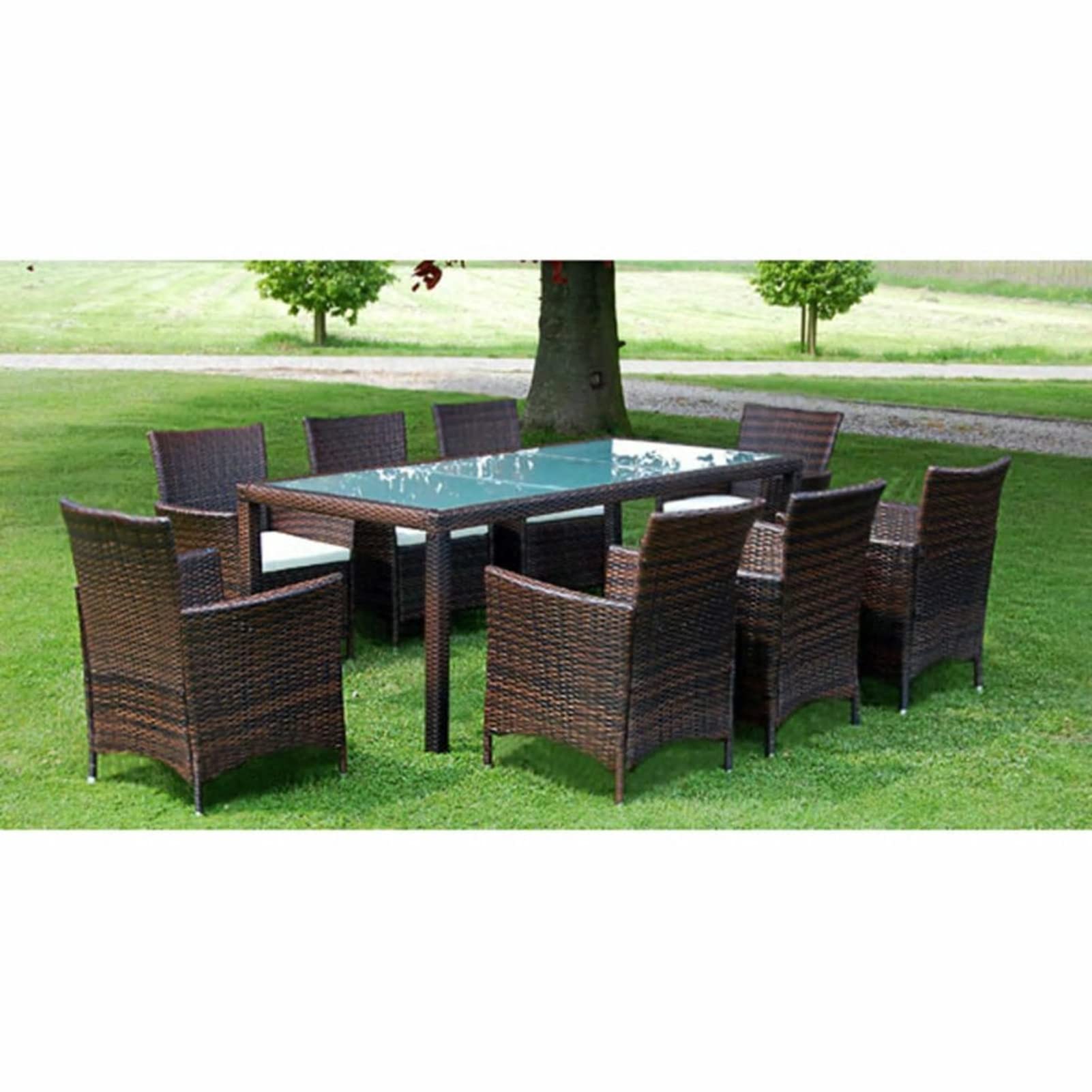 Set Comedor de jardín 9 Piezas y Cojines Mesa y sillas terraza Exterior Garden Furniture Muebles Jardin Conjunto Mesa y sillas Jardin ratán sintético marrón
