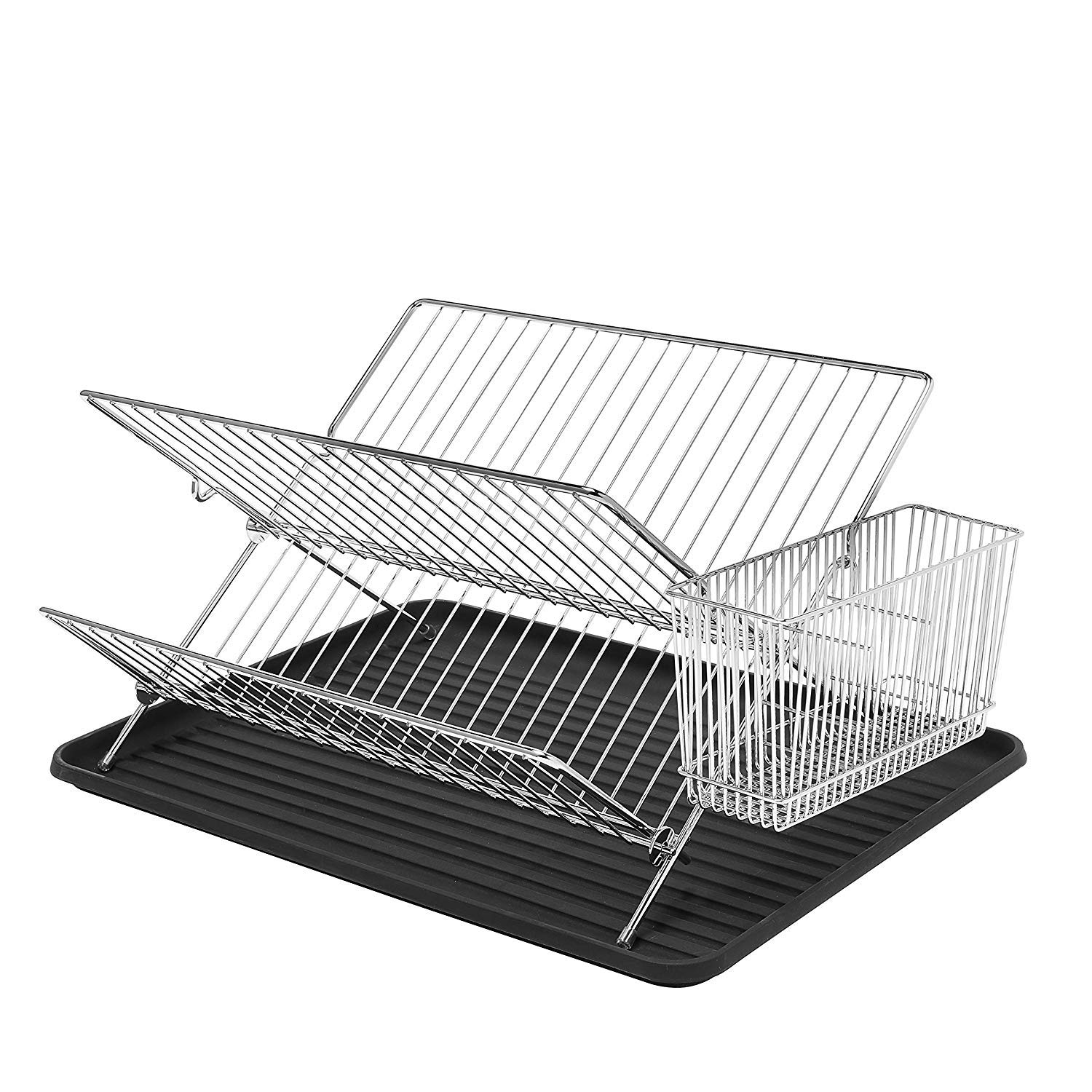 simplywire - Scolapiatti pieghevole - Rastrelliera con portaposate - Acciaio cromato