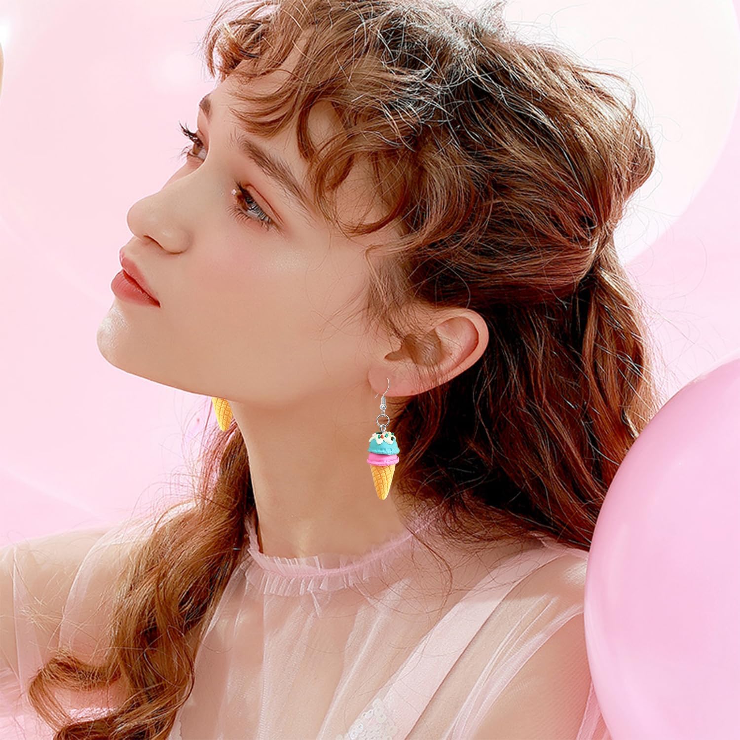 Sweet Cute Double Ball Ice Cream Cone Alloy Soft Clay Dangle Drop Earrings Simulated Cartoon Colored Ice Cream Dangle Drop Earrings for Women Jewelry Gifts - Image 4