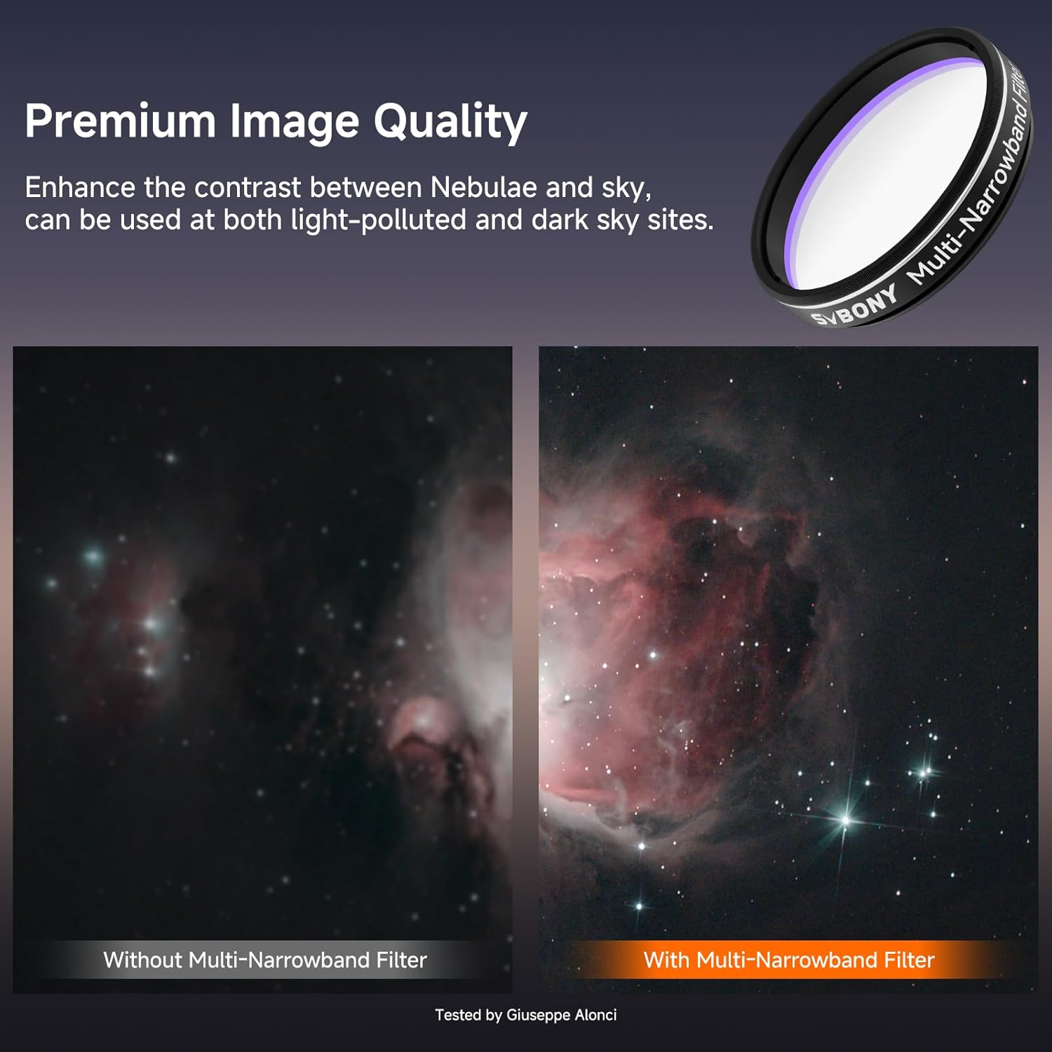 SVBONY SV240 1.25 inch Telescope Filter, Multi-Narrowband Filter, Reduce Light Pollution and Increase Contrast, Ha OIII H-Beta Universal Filter for City Astrophotography Shooting Galaxy Nebula