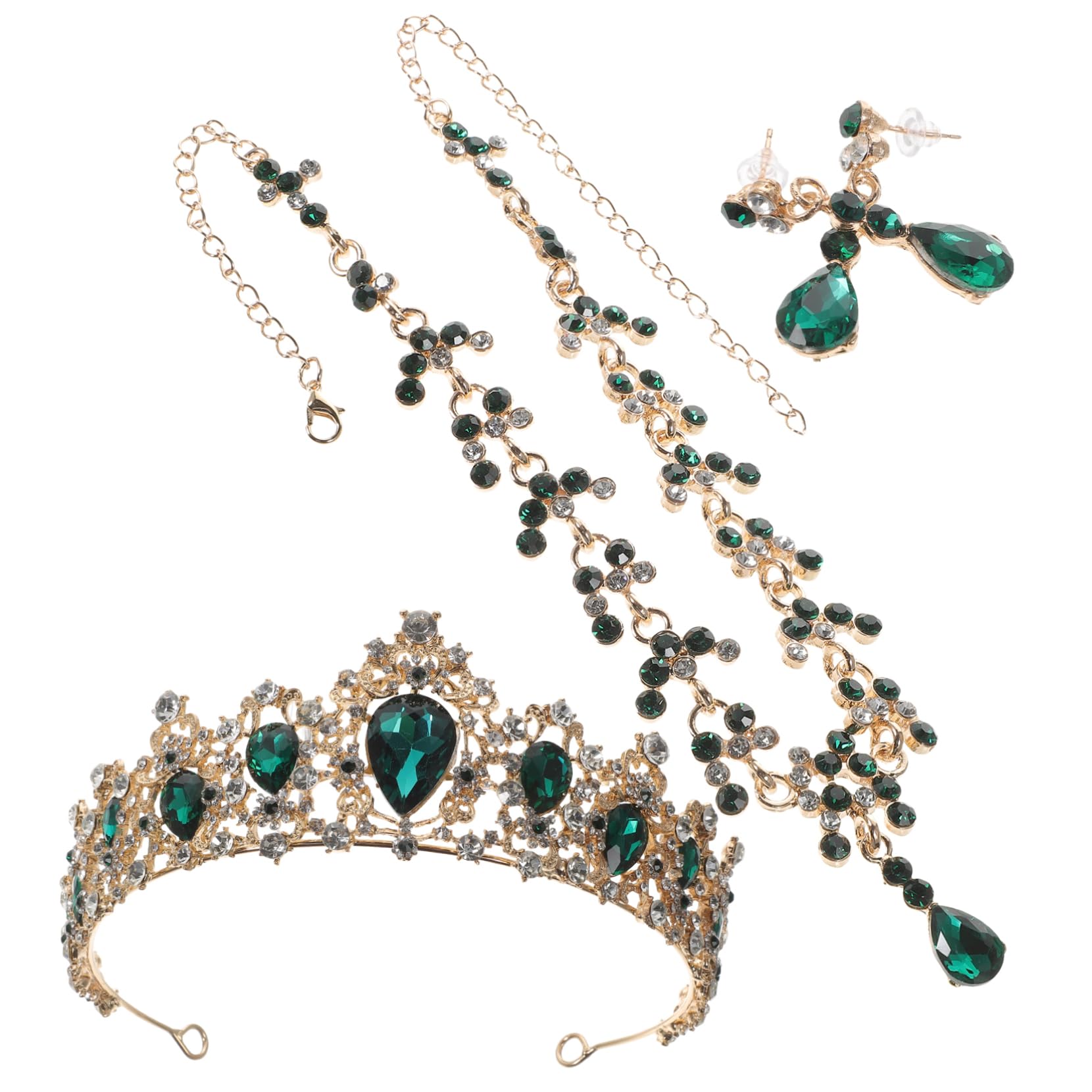 Elegant Bride Vintage Crown Choker Colliers pour Femme Kit de Bijoux Kit de fête Costumes Accessoires Verts