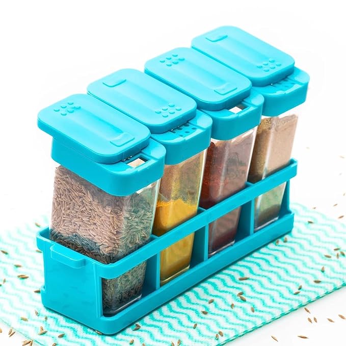 E-COSMOS Kitchen 4 Pcs Sets Airtight Rasoi Box Spice Storage Jar Masala Box Spice Container Idle For, Easy Flow Spice Storage Container with Tray at Rs. 105
