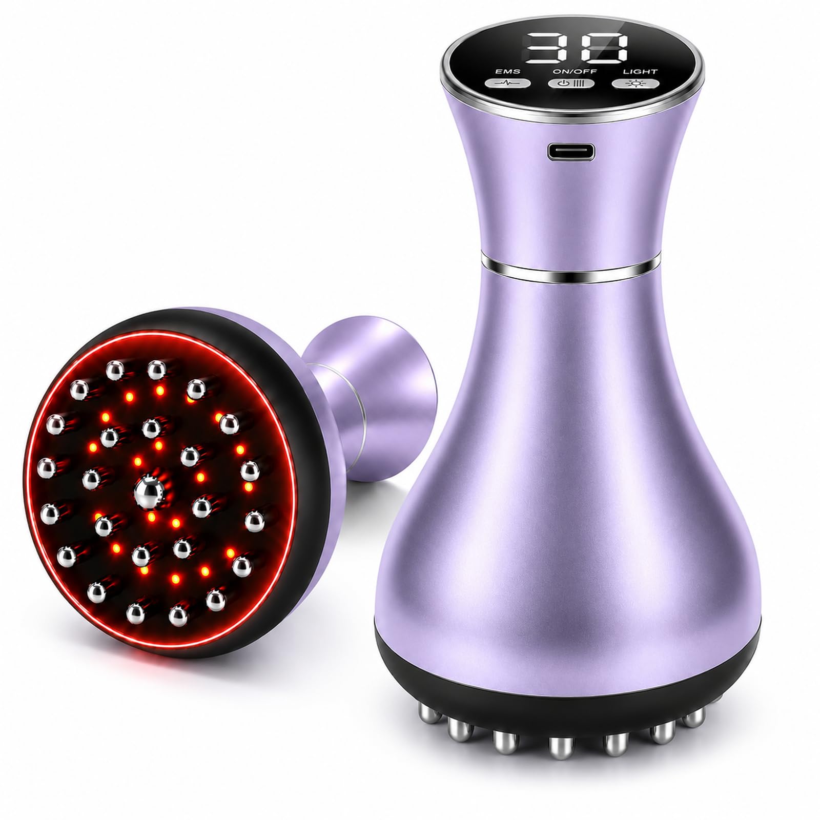 4-in-1 Lymphdrainage Gerät Cellulite Massagegerät, Anti-Cellulite-Massagegerät für den ganzen Körper, Elektrisch mit 30 EMS-Stufen, Wärme & Vibration, 25 Massagekugeln und 24 Rotlicht-LEDs