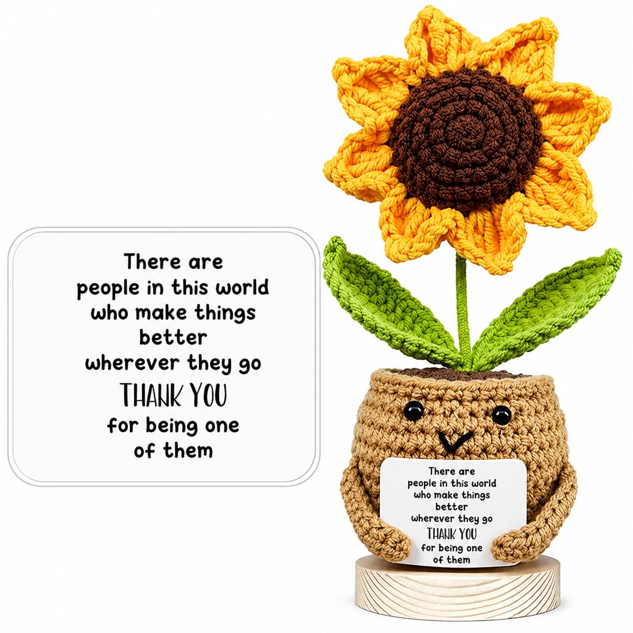 Handmade Crochet Thank You Gift with Positive Message Card (Sunflower | One of Them) – Cute Inspirational Desk Decor, Appreciation Gift for Teacher, Friend, Coworker, Encouragement Plush Doll