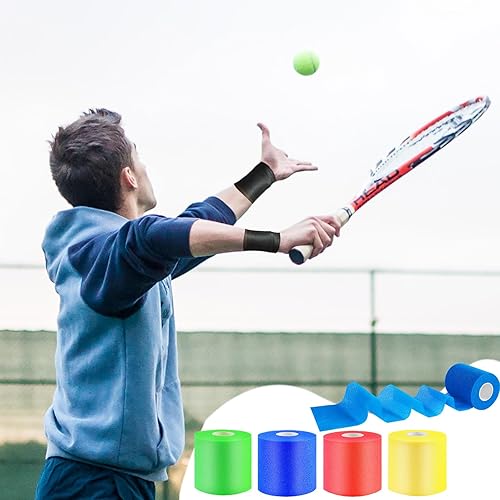 Miniatura 7 de 4 piezas de cinta de espuma para debajo de la envoltura deportiva, cinta atlética para codo, tobillos, muñecas, manos y rodillas (rojo, azul,