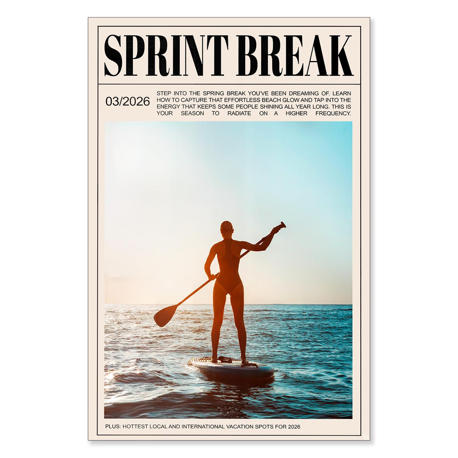 horakey Sprint Break Magazine Poster Coastal Girly Decoration Canvas Wall Art Ocean Paddleboard Chic Beach Aesthetic Prints Painting For Home Bedroom Dorm Wall Decor 12x16in Unframed