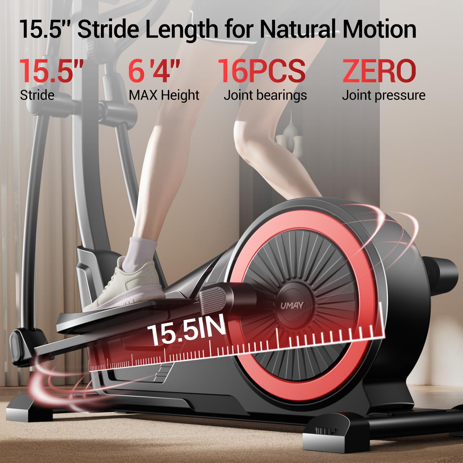 UMAY Ellittica per appartamento, 16 livelli di resistenza, ellittica magnetica silenziosa, manopole per la frequenza cardiaca, ellittical pieghevole con schermo LCD, max. 159 kg
