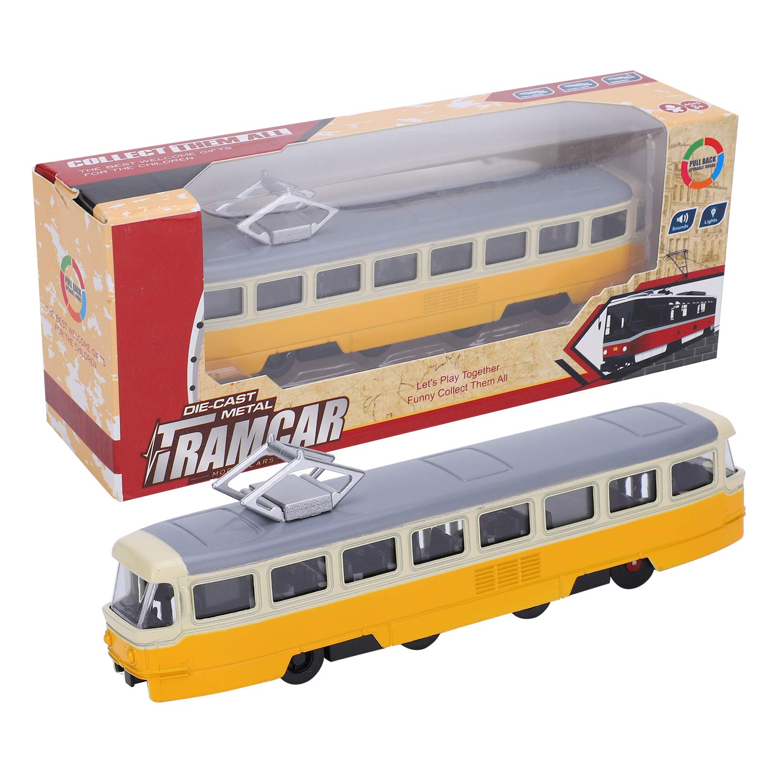 Children Car Toy, with Sound Light Anti‑impact Simulation Car, Durable Simple Operation Car Model Toy, Home Decor Alloy Car Model for(Classic tram yellow)