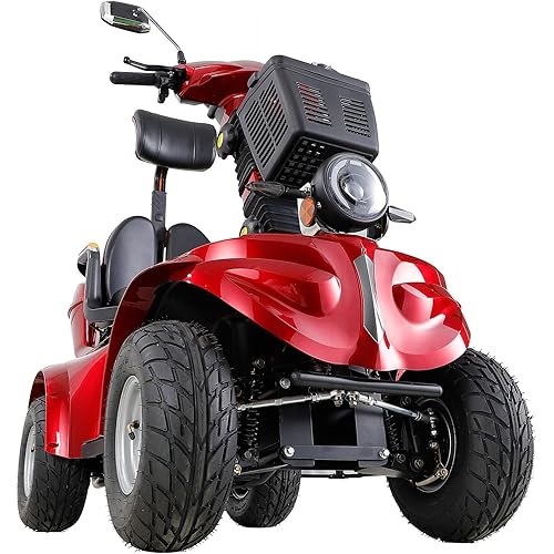 Heavy Duty Mobility Scooters for Seniors, 4 Wheel Mobility Scooters for Old People, Easy to Install and Drive for Elderly (Red)