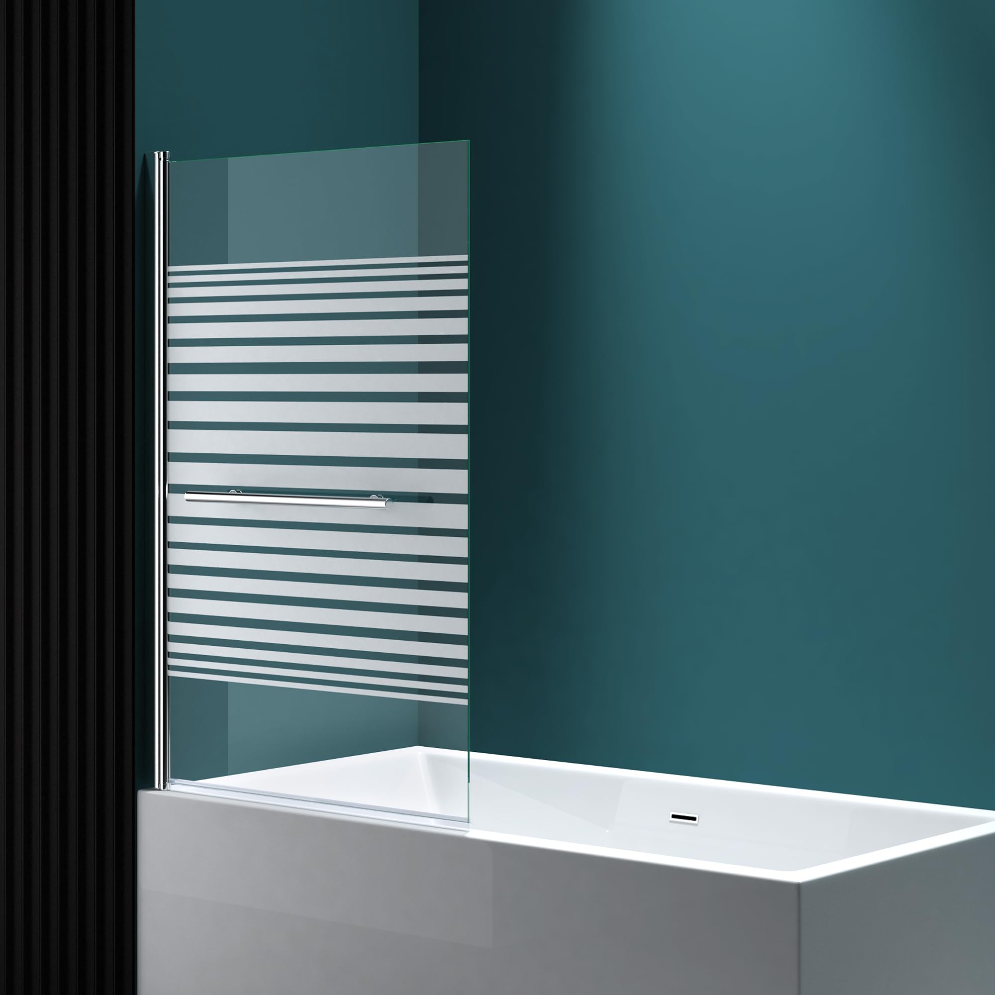 Mai & Mai Bath Shower Screen for Baths | Bath Screen | WH: 95×140cm | Safety Glass with Nano | Handle Bar as Towel Rail | 1 Folding Screen | Frosted Striped Glass | Cortona1122