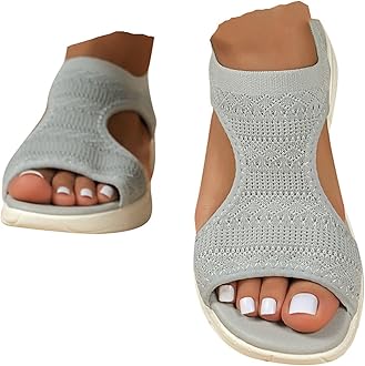 HEONSATI Sandals for Women Orthopedic, Sandals with Arch Support Summer Ladies Wedge Cushion Walking Shoes Platform Casual Mesh Beach Comfy Washable Memory Foam Slingback Slide Sport Knit Shoes