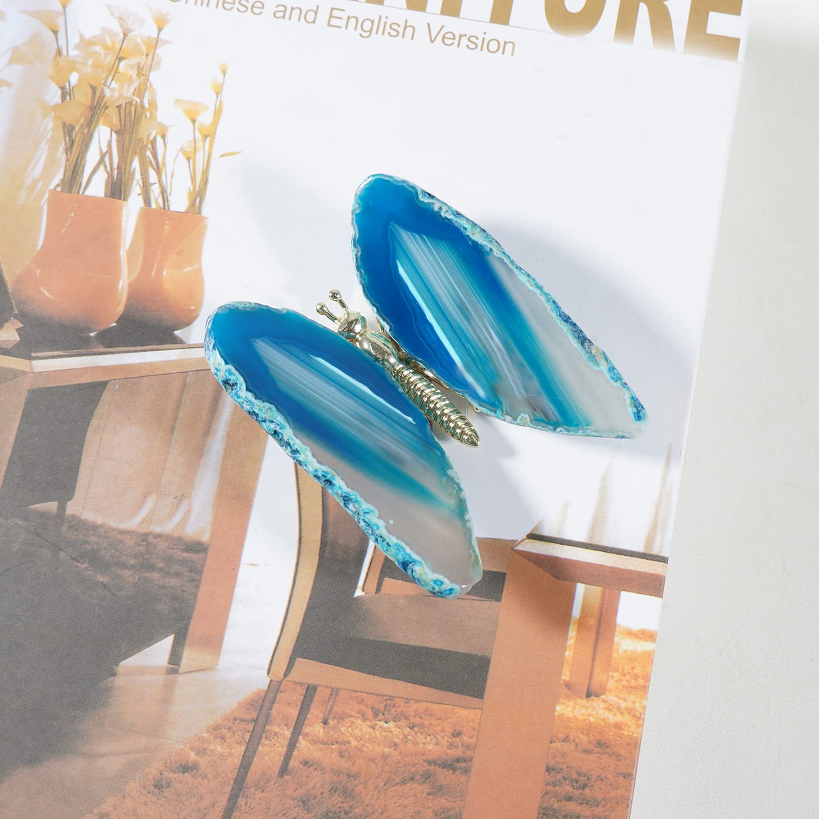 soulnioi Natural Crystal Stone Butterfly-Shpaed Quartz Ornament for Home Decor Natural Agate Raw Crystal Butterfly Healing Stone for Reiki Meditation Feng Shui Decoraion (Blue) - Image 3